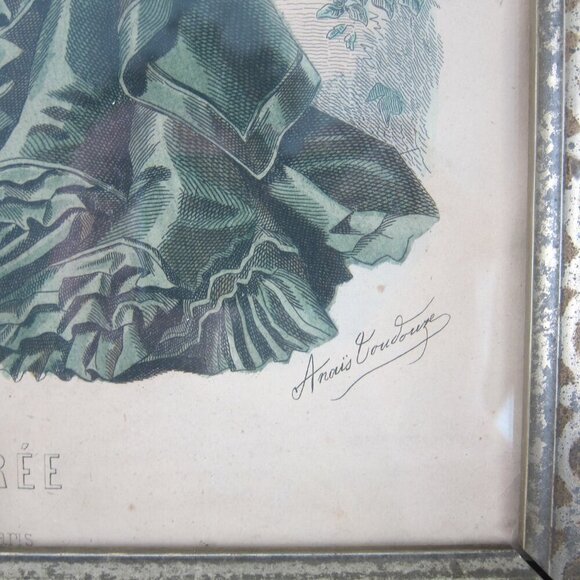 Antique Victorian Deep Picture Frame Wood Gilt La Mode Paris Print in Glass 16" - Picture 7 of 15